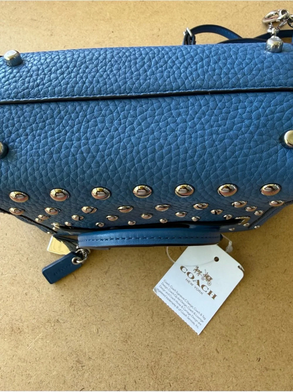 Coach Blue Studded Leather Rogue Satchel Silver Rivets NWT Crossbody Bag - Picture 13 of 15